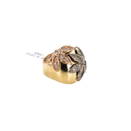 ANILLO FLORES 3 OROS C/ZIRCONES 18K