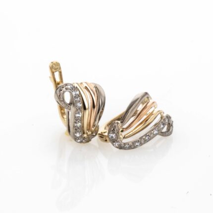 ARETES CORTOS 3 OROS CON ZIRCONES 18K
