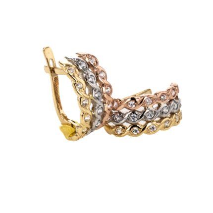 ARETES CORTOS 3 OROS CON ZIRCONES 18K