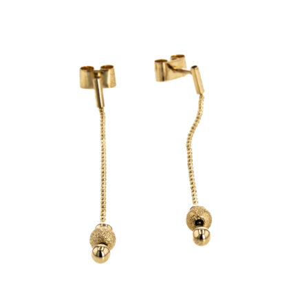 ARETES TOPOS LARGOS CON BOLITAS 18K