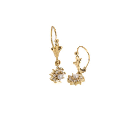 ARETES ZARCILLOS CON ZIRCONES Y PERLA 18K