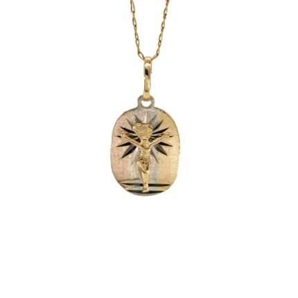 DIJE PLACA 3 COLORES CRUCIFIJO 18K