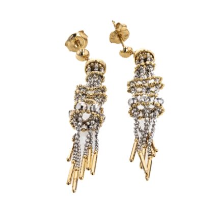 ARETES TOPOS LARGOS 2 COLORES 18K