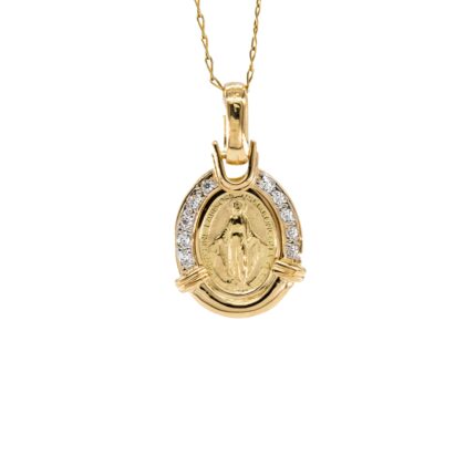 DIJE OVALADO VIRGEN CON ZIRCONES 18K