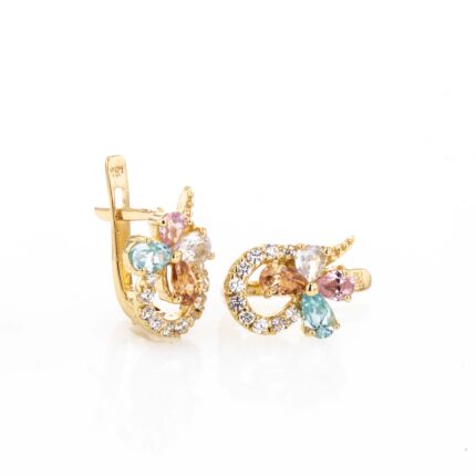 ARETES CORTOS PIEDRAS COLORES 18K