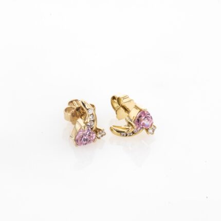 ARETES TOPOS PIEDRA ROSA 18K