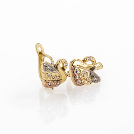 ARETES CORTOS CISNE 3 ORO 18K