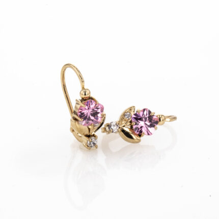 ARETES ZARCILLOS PIEDRA ROSA 18K