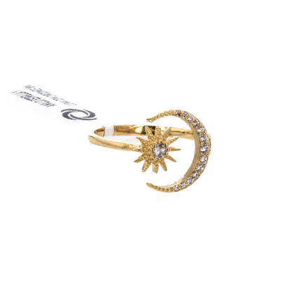 ANILLO ESTRELLA Y LUNA CON ZIRCONES 18K