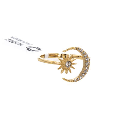 ANILLO ESTRELLA  Y LUNA CON ZIRCONES 18K